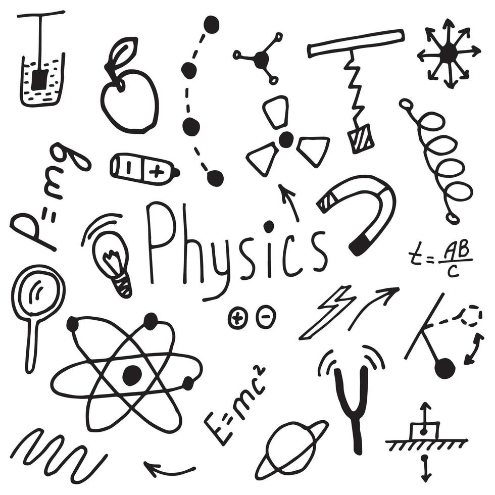 set of physics doodle style vector