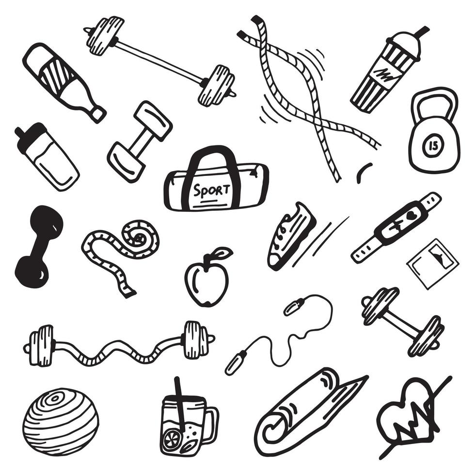 set of fitness in doodle style vector