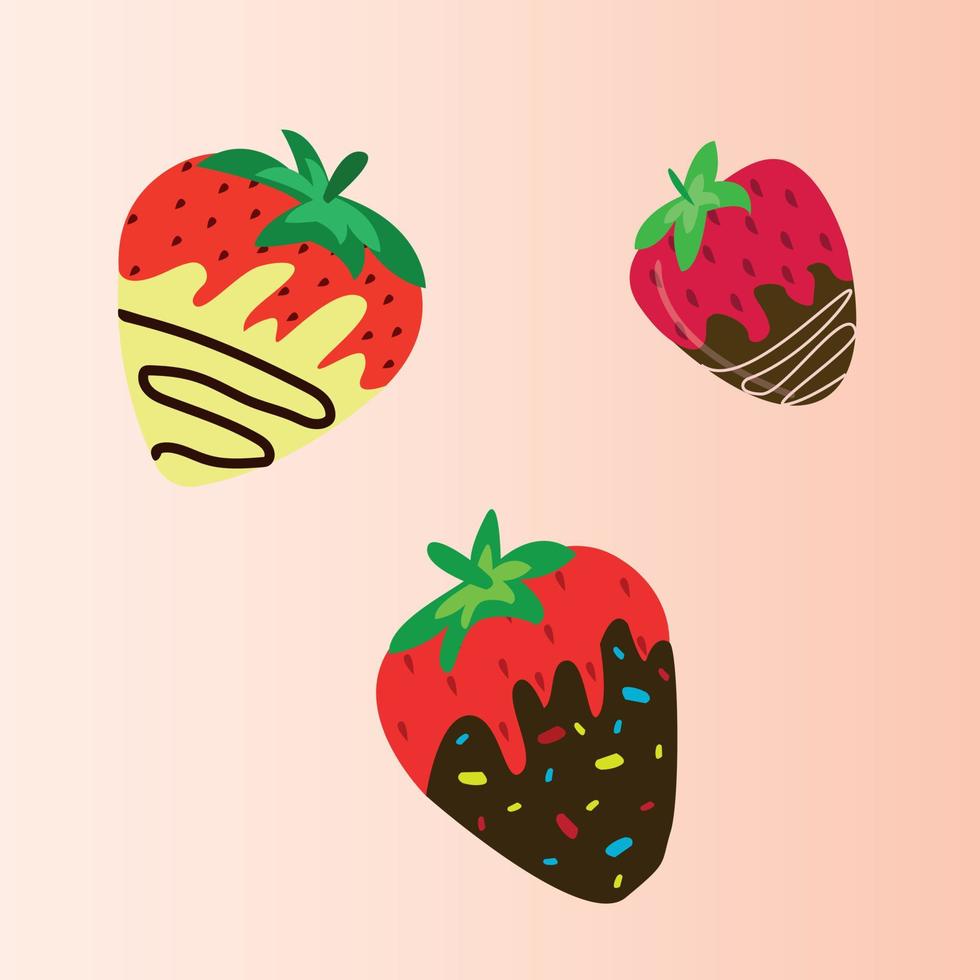vector image of strawberry in chocolate in doodle style