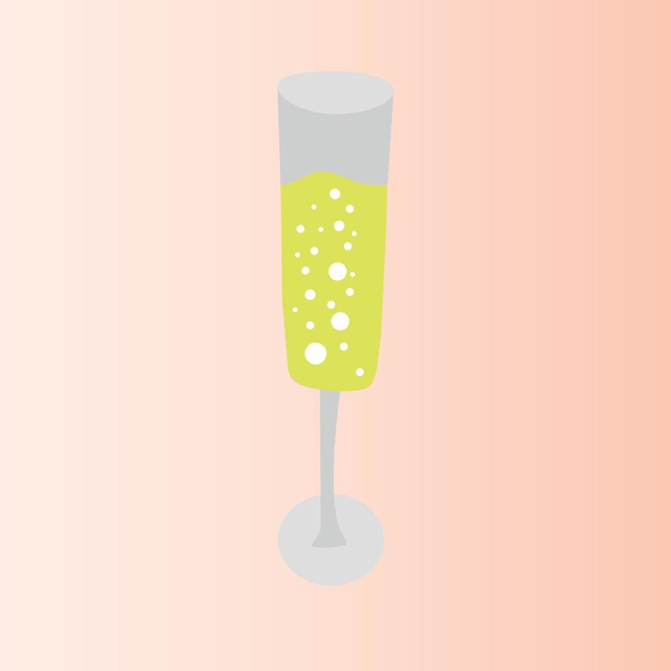 vector image of a glass of champagne in doodle style