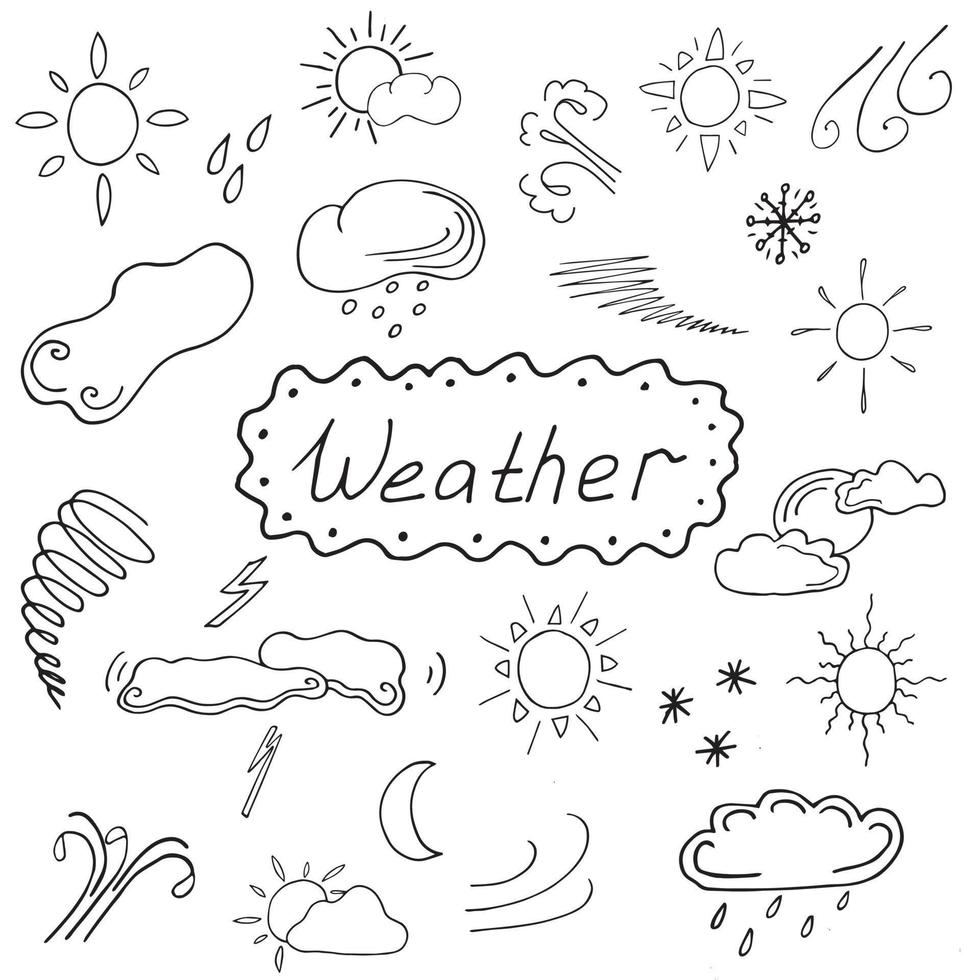 set on the theme of weather in the style of doodle vector