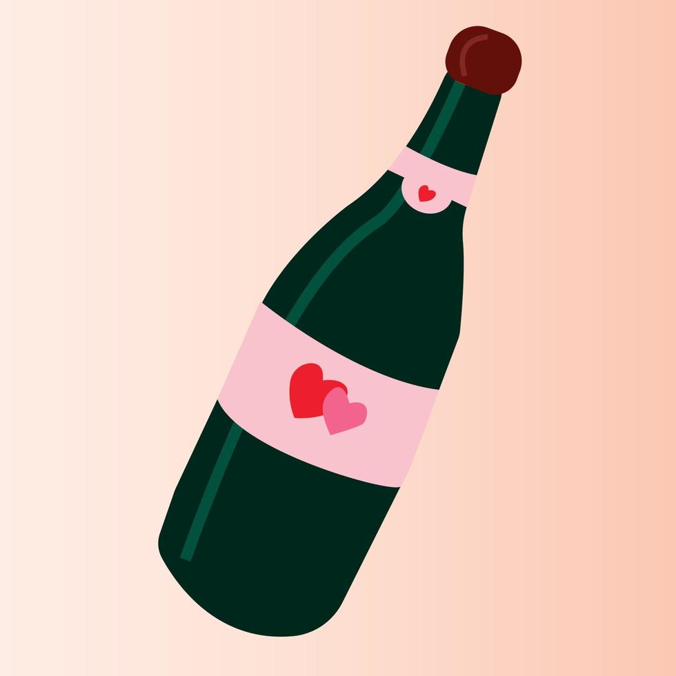 vector image of a bottle of champagne in doodle style