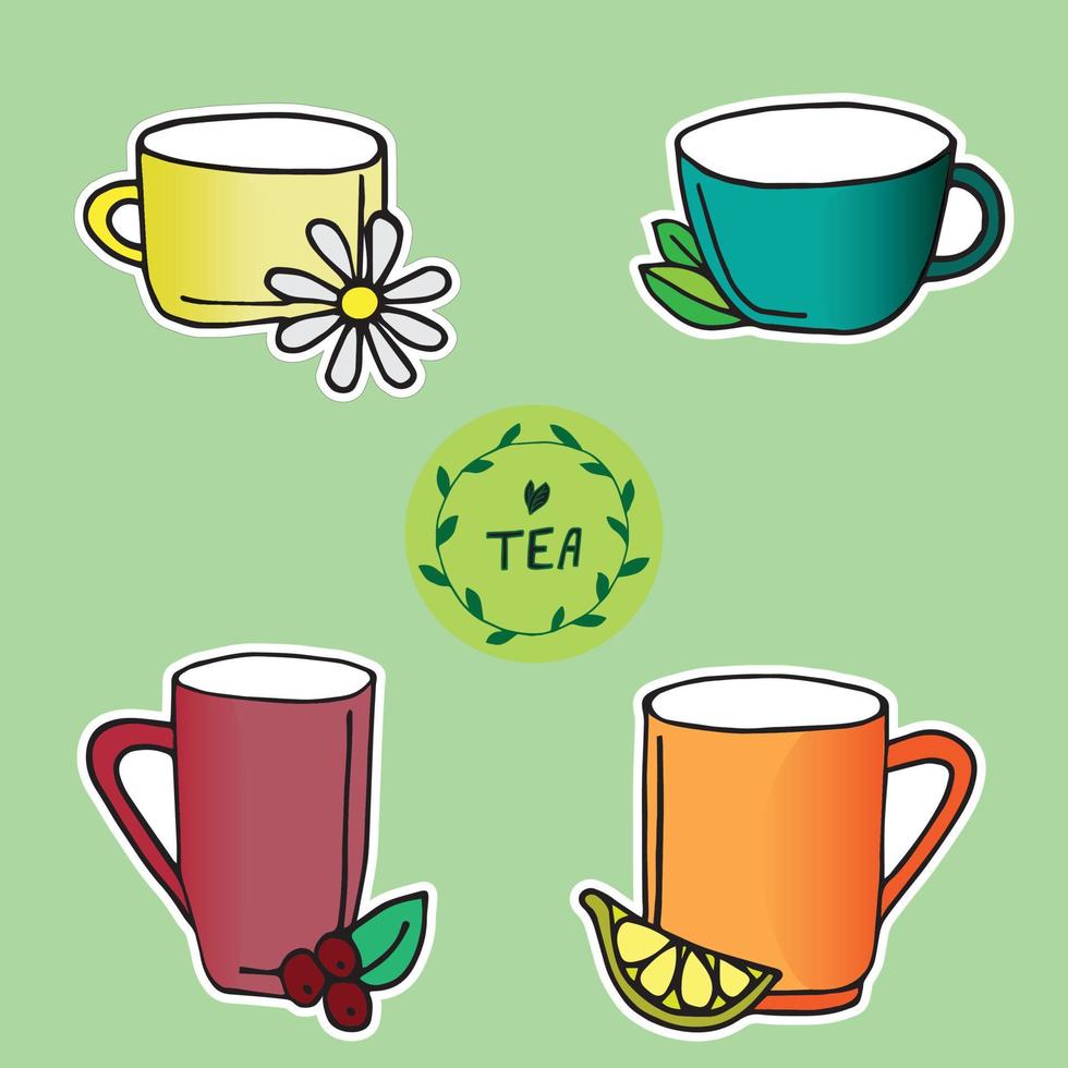 vector illustration set of tea mugs