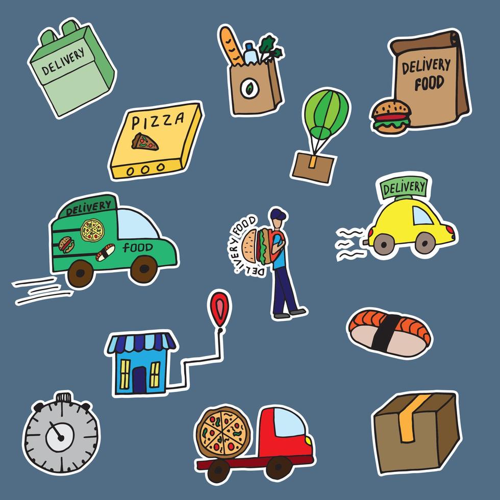 Vector illustration set of food delivery in doodle style