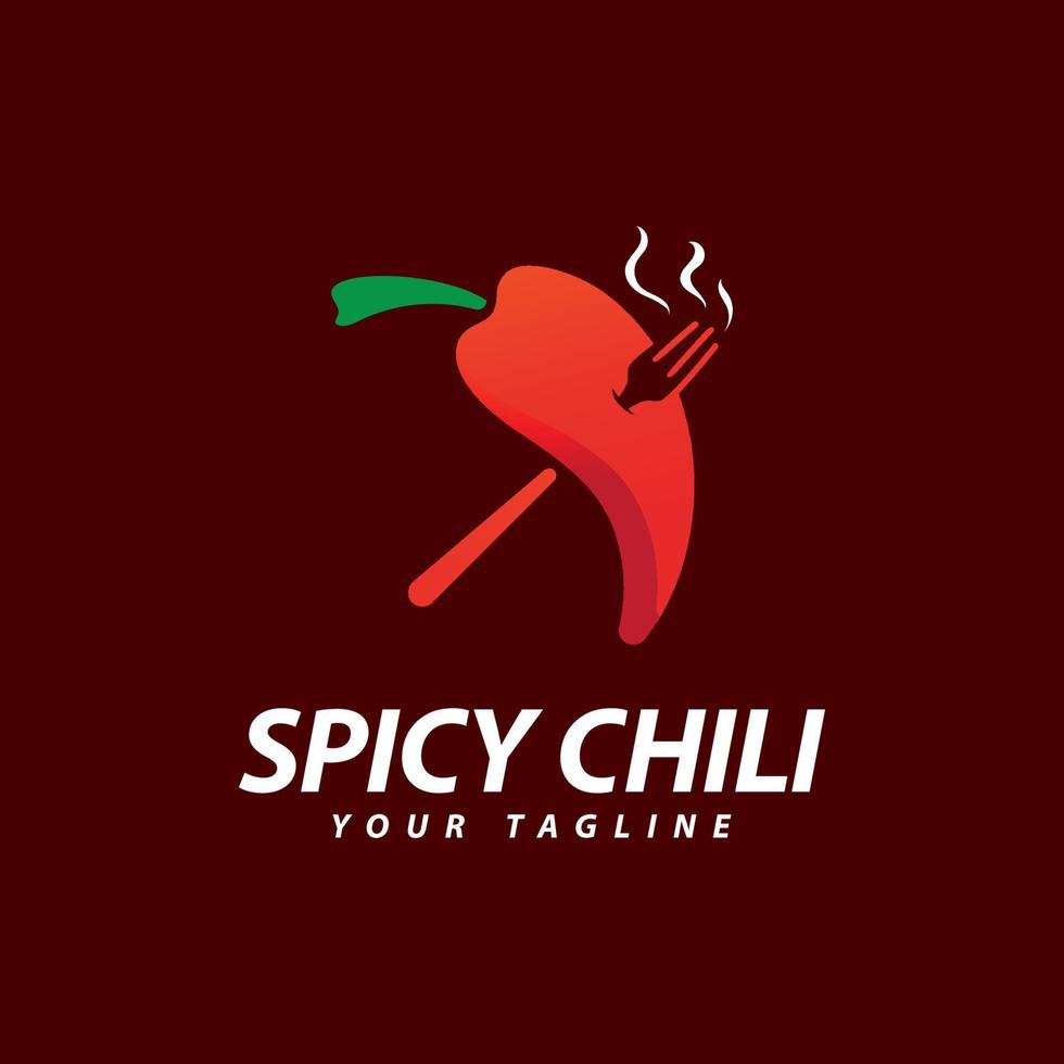 Chili logo with fork vector Spicy food symbol template