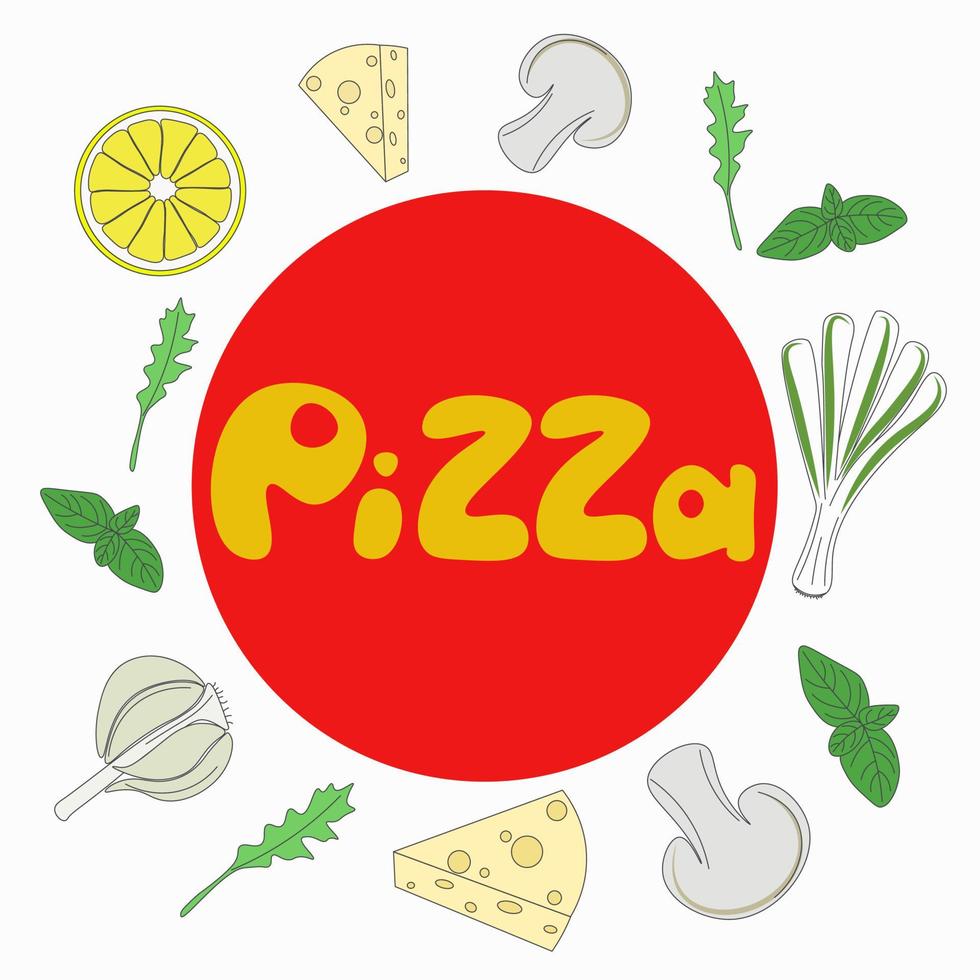 Pizza with individual ingredients concept vector