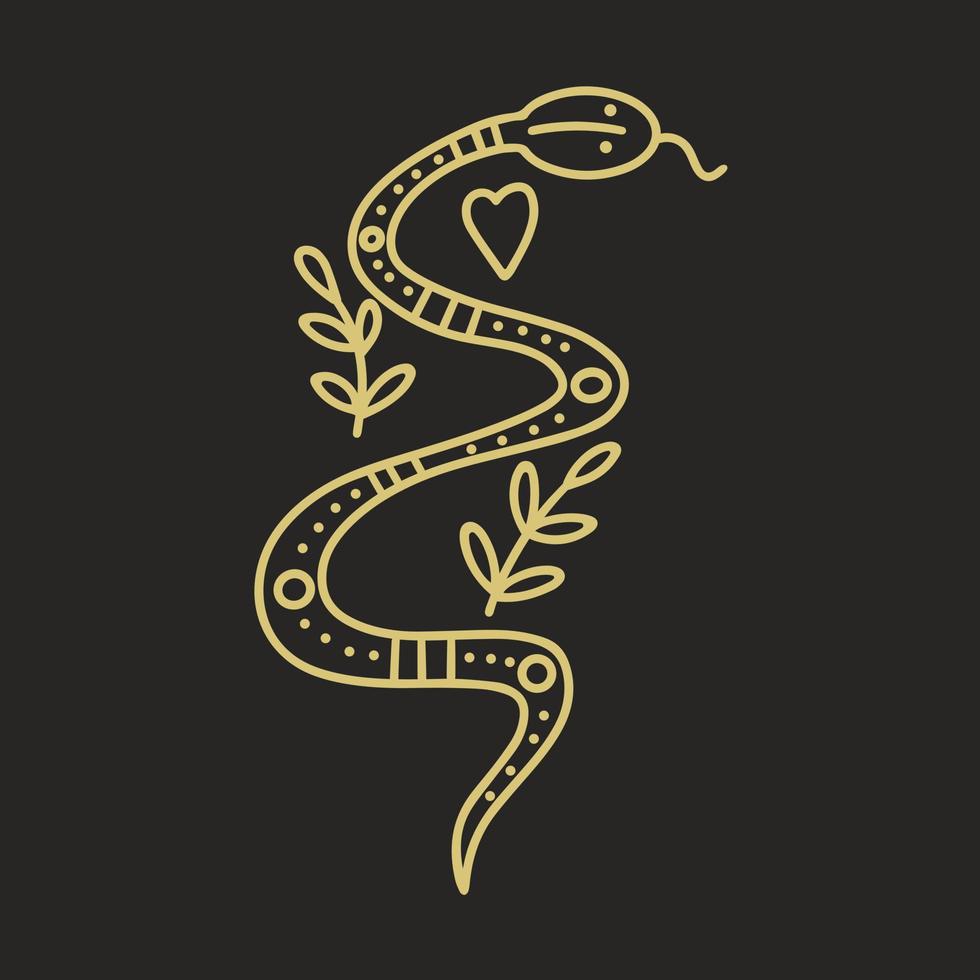 Magic snake with decoration elements and symbols vector illustration