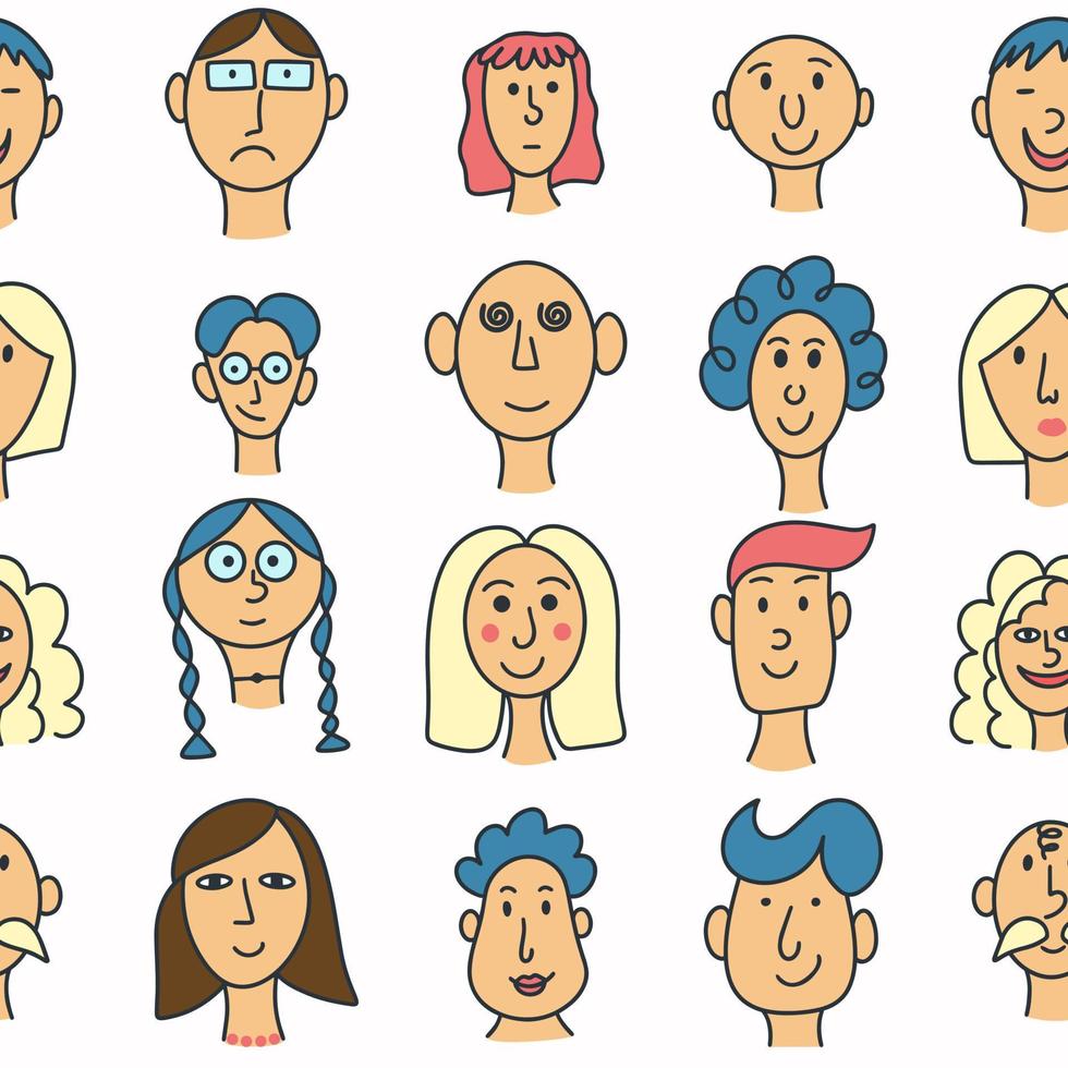 Diverse people faces seamless pattern vector