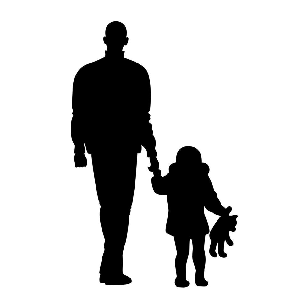 Silhouette dad with daughter walking vector illustration