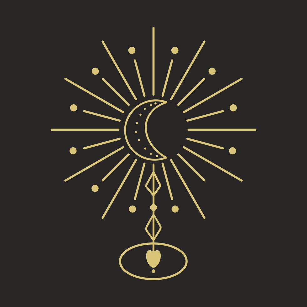 Moon adorned with rays of magical element vector illustration