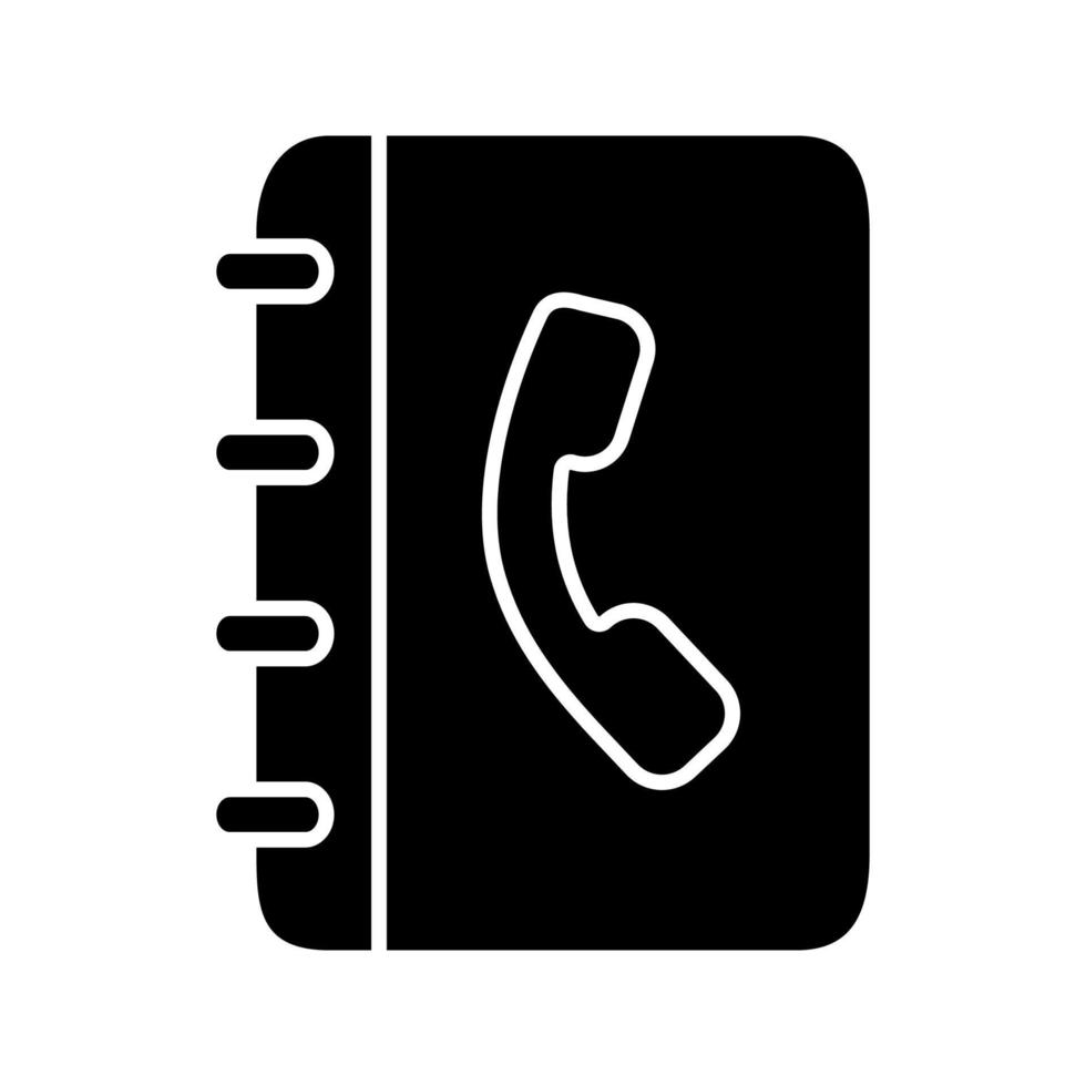 icono de glifo de guía telefónica. los contactos del teléfono. bloc de notas con auricular. símbolo de la silueta. espacio negativo. ilustración vectorial aislada vector