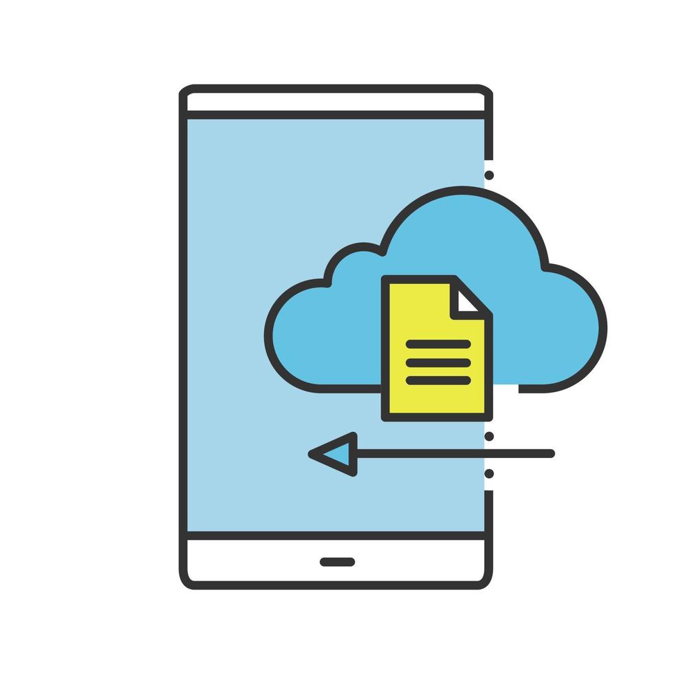 Smartphone cloud storage color icon. File downloading. Mobile cloud computing. Isolated vector illustration