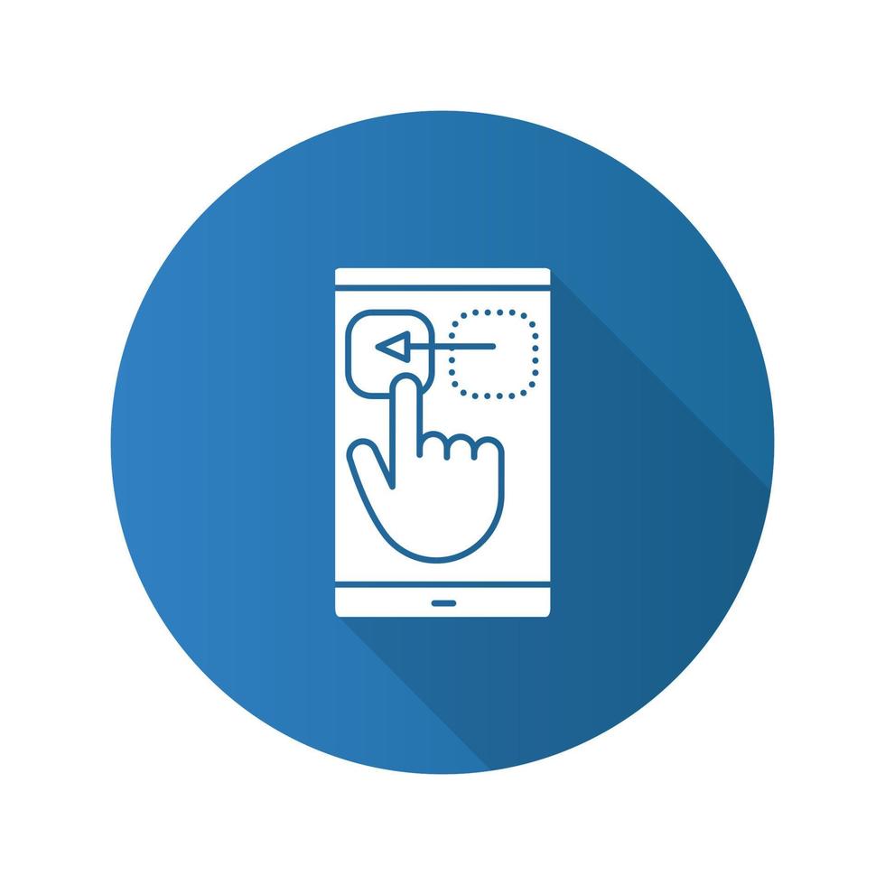 Smartphone touchscreen flat design long shadow glyph icon. Drag gesture. Vector silhouette illustration