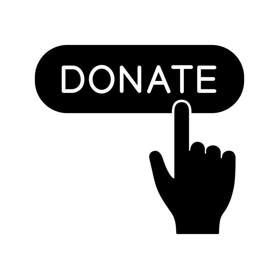 botón de donar haga clic en el icono de glifo. símbolo de la silueta. realización de donaciones. espacio negativo. ilustración vectorial aislada vector