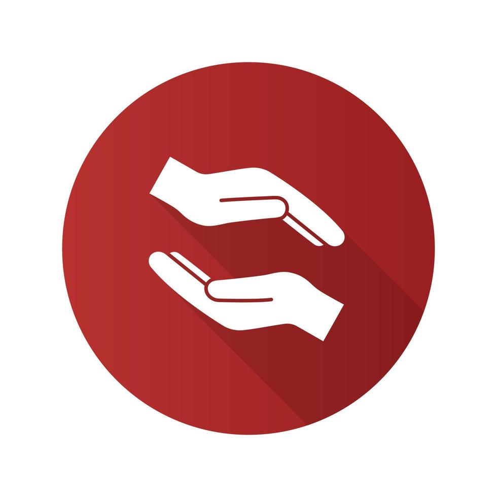 Charity flat design long shadow glyph icon. Donation. Islamic zakat. Helping hands. Alms-giving. Vector silhouette illustration