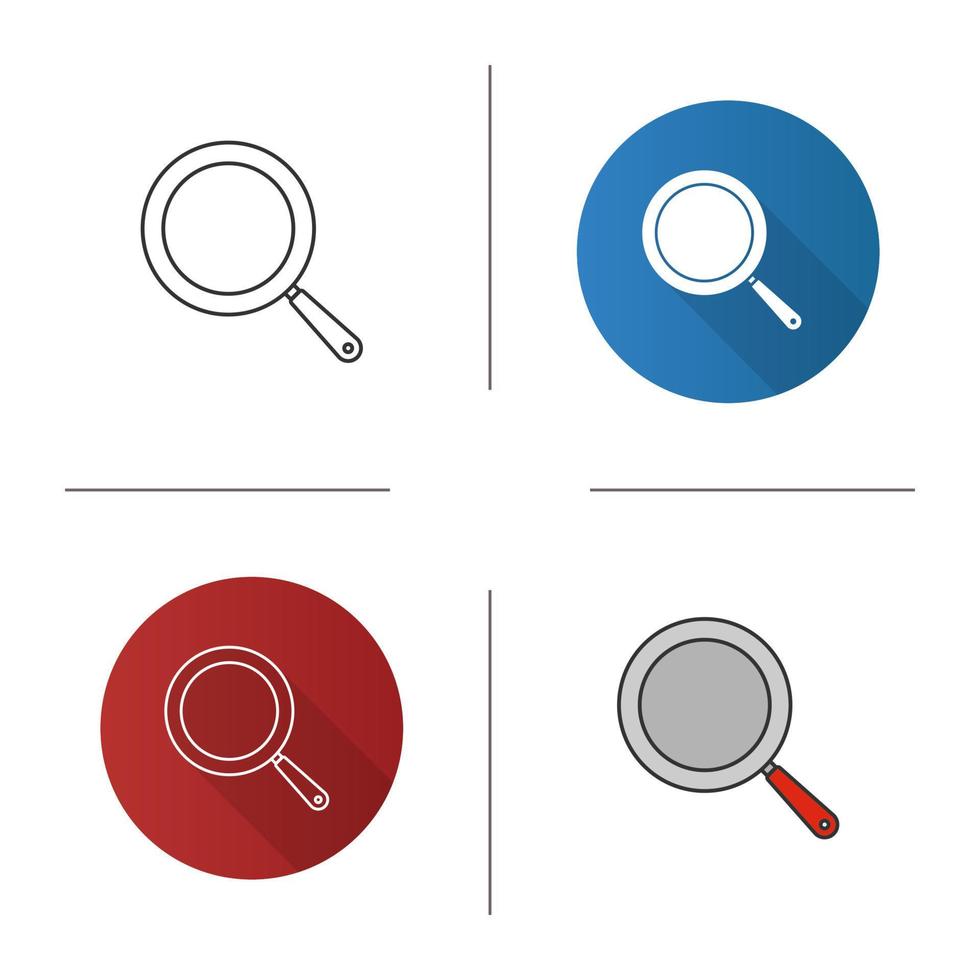 Frying pan icon. Frypan. Flat design, linear and color styles. Isolated vector illustrations