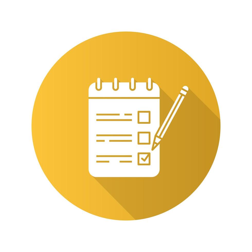 To do list flat linear long shadow icon. Notepad with pencil. Taking notes. Checklist. Vector outline symbol