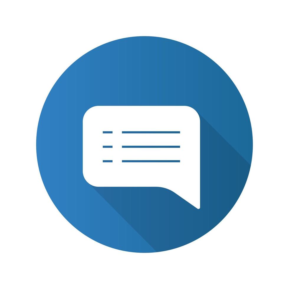Speech bubble flat design long shadow glyph icon. Text SMS. Chatting. Chat box. Vector silhouette illustration