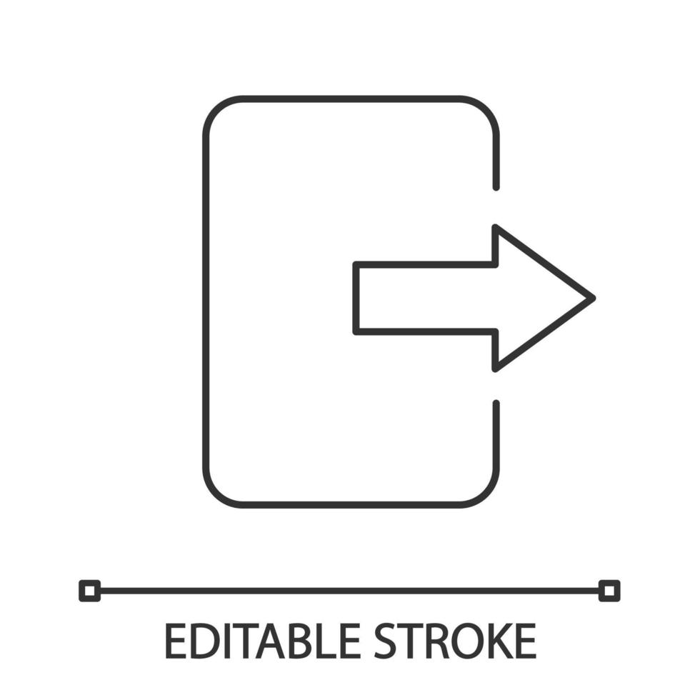 Exit button linear icon. Log out. Thin line illustration. Send file. Contour symbol. Vector isolated outline drawing. Editable stroke