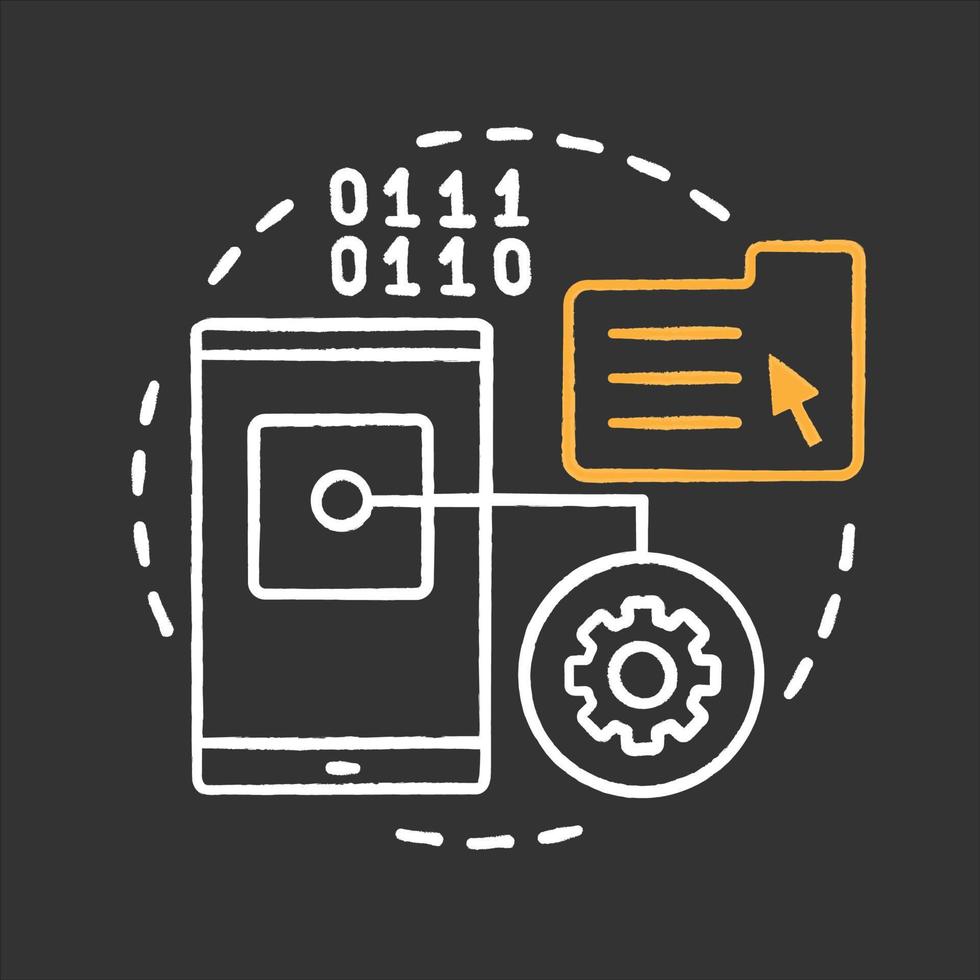 App development chalk concept icon. Digital technology idea. File manager. Smartphone settings. Vector isolated chalkboard illustration