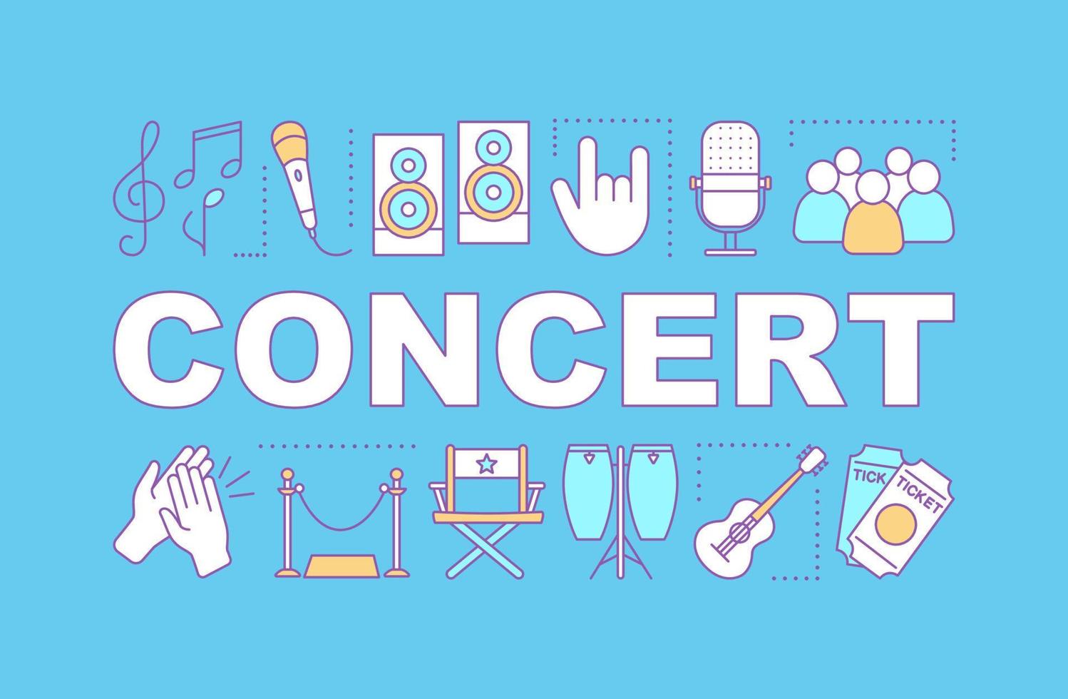 Concert word concepts banner. Event meeting in cinema. Theatre music show audience. Presentation, website. Isolated lettering typography idea with linear icons. Vector outline illustration