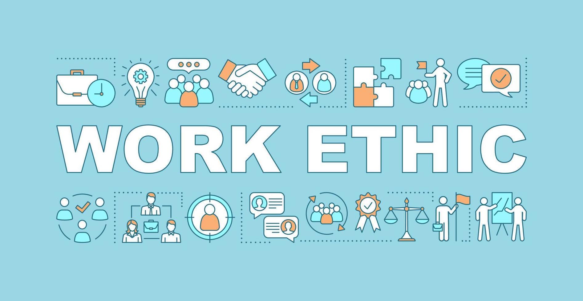 Work ethic word concepts banner. Partnership and leadership. Teamwork. Team building. Isolated lettering typography idea with linear icons. HR management. Vector outline illustration