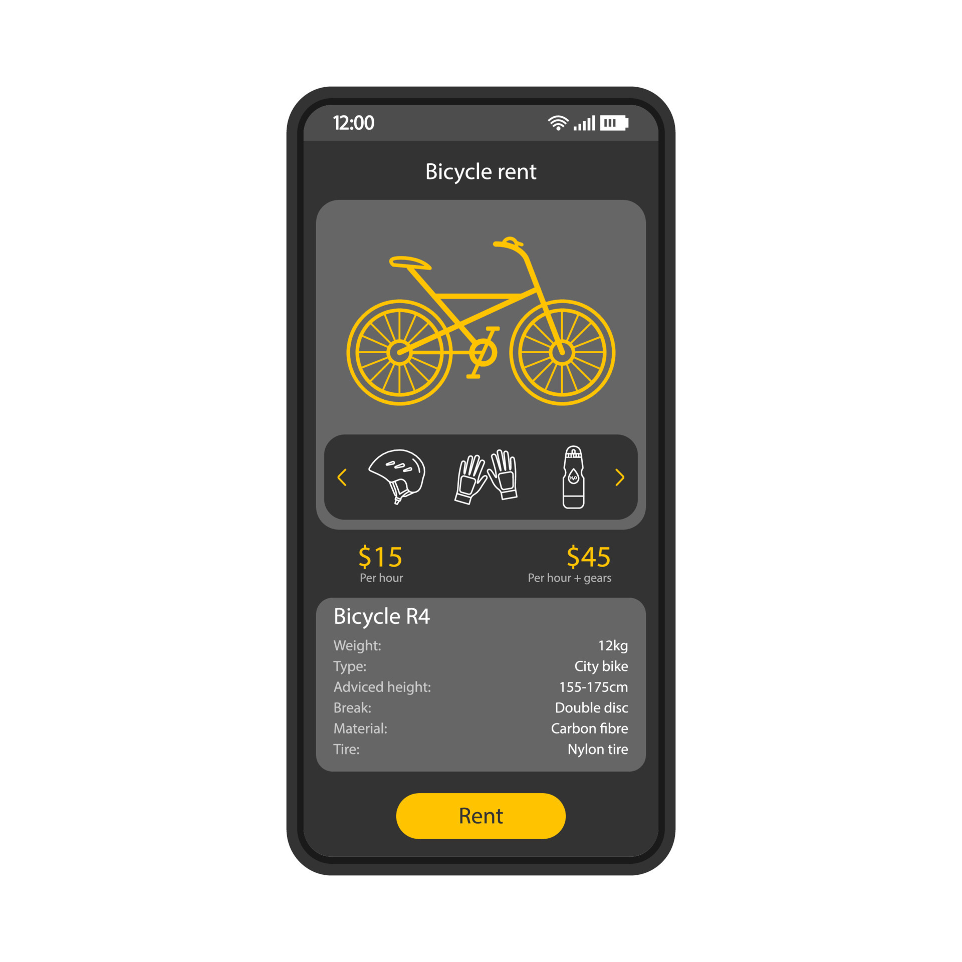 Transport rental app smartphone interface vector template. Mobile application page black design layout. Bicycle rent online advert screen. Flat UI