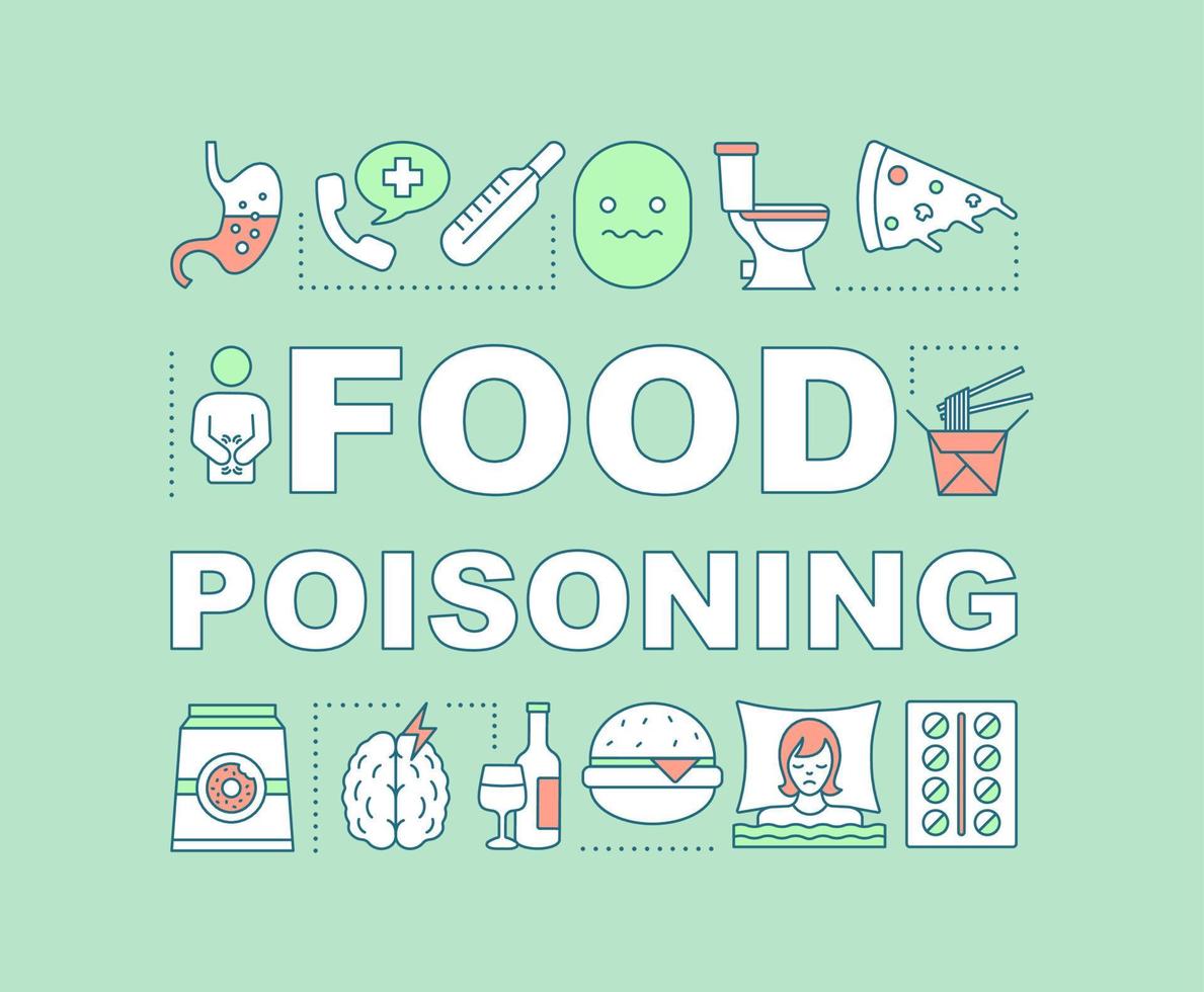 Food poisoning word concepts banner. Foodborne illness sickness. Presentation, website. Indigestion. Sickness. Isolated lettering typography idea with linear icons. Vector outline illustration