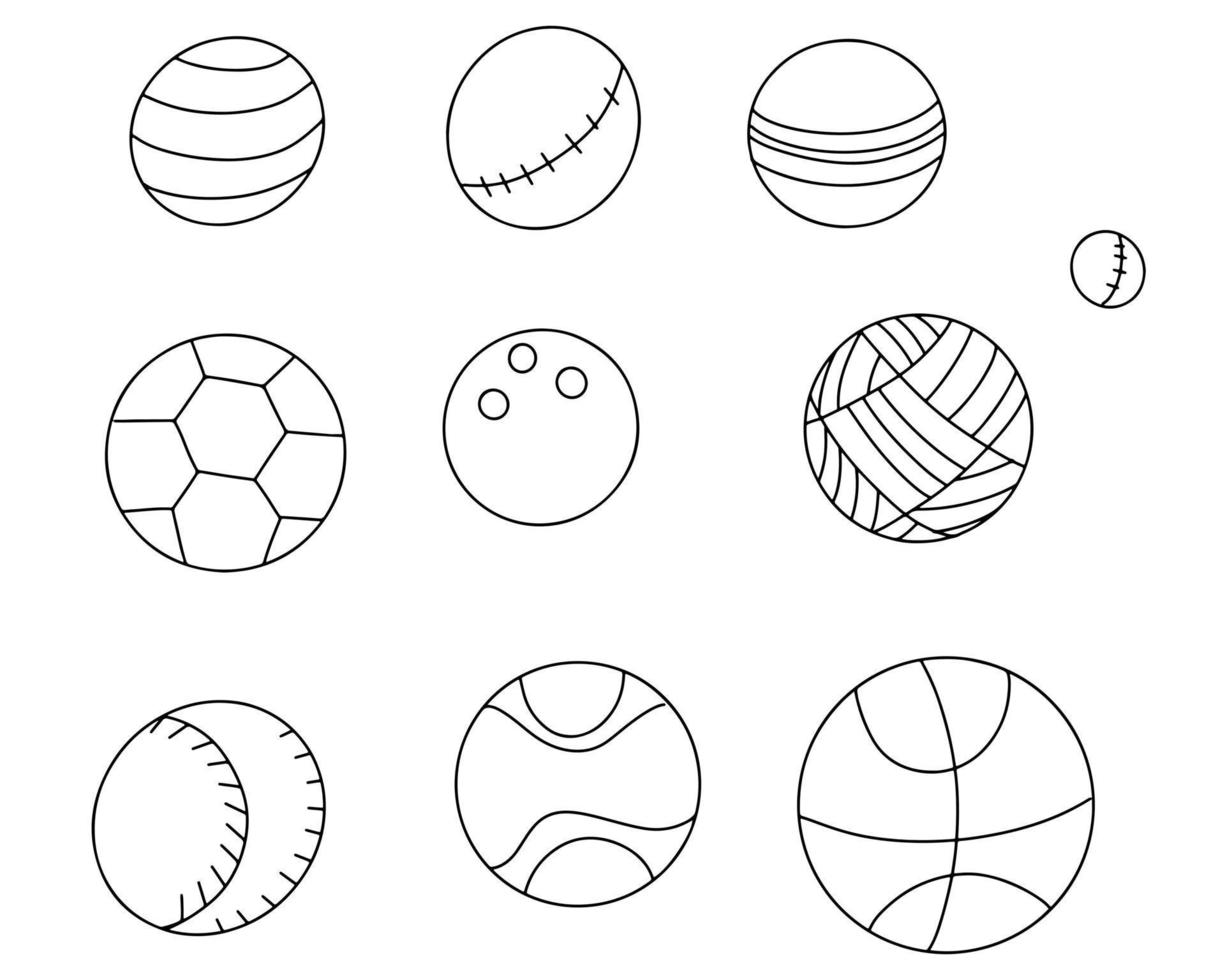 A set of sports balls. Balls drawn with a contour, icons vector