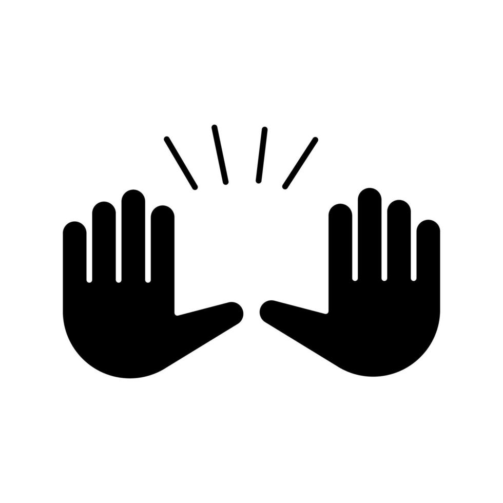 Raising hands gesture glyph icon. Silhouette symbol. Stop, surrender gesturing. Waving two palms emoji. Negative space. Vector isolated illustration