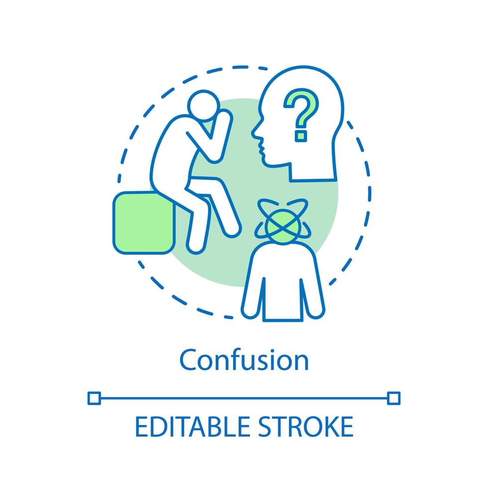 Confusion concept icon. Embarrassment idea thin line illustration. Unsure person. Ungainly shame feeling. Lack of confidence. Making choice. Vector isolated outline drawing. Editable stroke