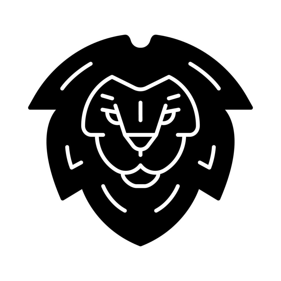 Lion head symbol glyph icon. Leo king. Lion shield logo. Element for the brand identity. Silhouette symbol. Negative space. Vector isolated illustration