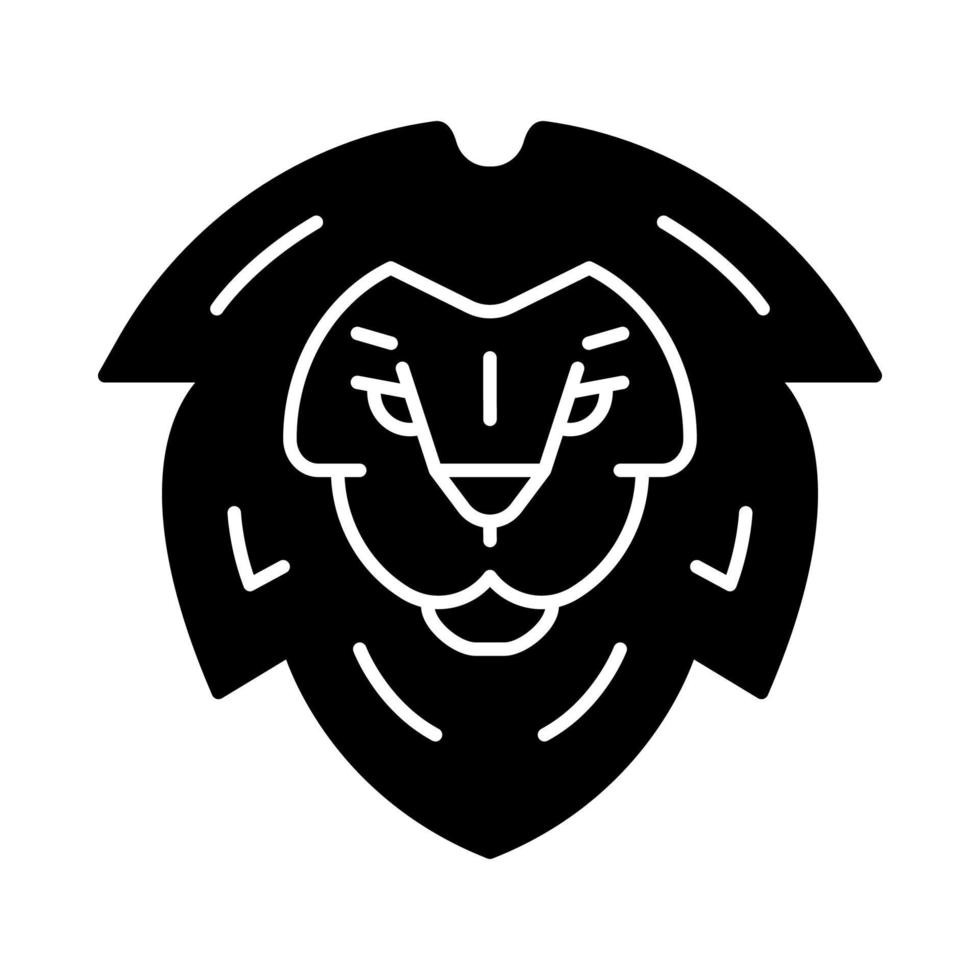 Lion head symbol glyph icon. Leo king. Lion shield logo. Element for the brand identity. Silhouette symbol. Negative space. Vector isolated illustration