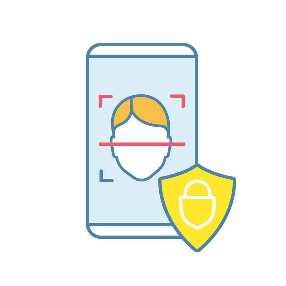 Banking app facial recognition color icon. Face lock application. Face ID scan software. Protected privacy. Isolated vector illustration