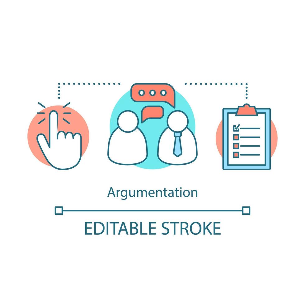 Argumentation concept icon. Business negotiation. Persuasion methods, facts substantiation. Communication skills. Discussion idea thin line illustration. Vector isolated drawing. Editable stroke