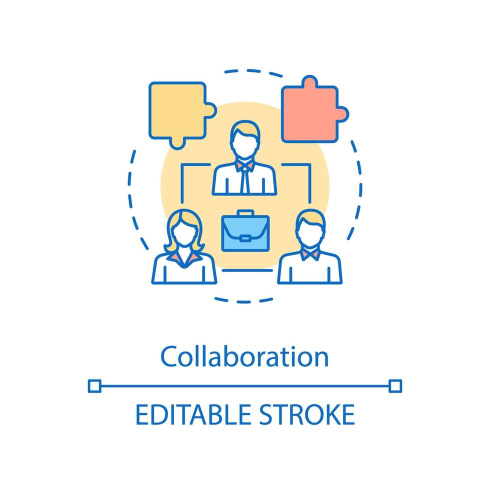 Collaboration concept icon. Cooperation, partnership. Coworking. Colleagues, partners. Teamwork idea thin line illustration. Vector isolated outline drawing. Editable stroke