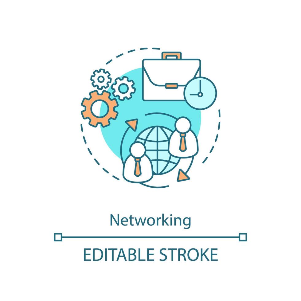 Networking concept icon. Staff management. Teamwork and partnership idea thin line illustration. Vector isolated outline drawing. Editable stroke