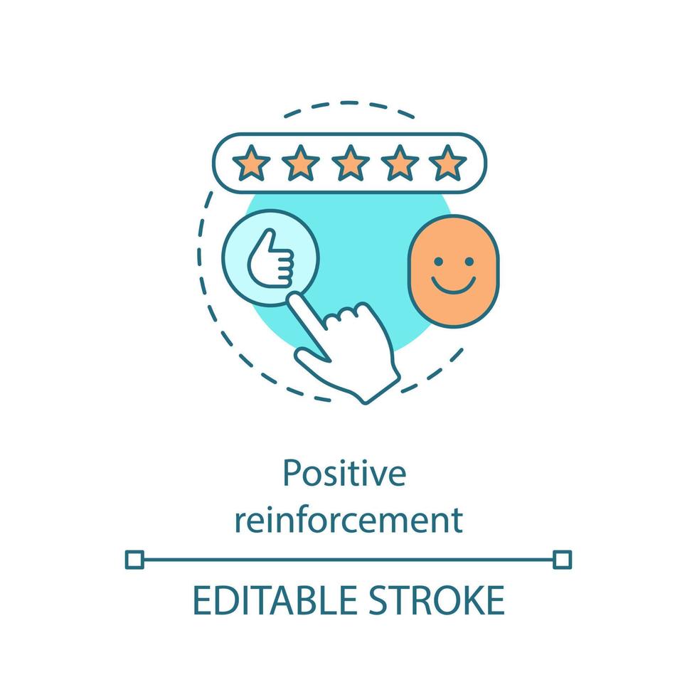 Positive reinforcement concept icon. Prosocial behavior modification techniques. Rewarding stimulus. Positive feedback idea thin line illustration. Vector isolated outline drawing. Editable stroke