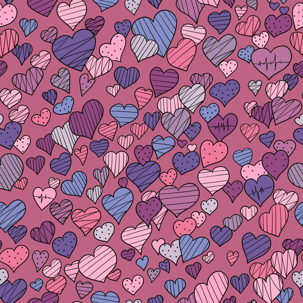 hand-drawn doodle seamless pattern with hearts vector