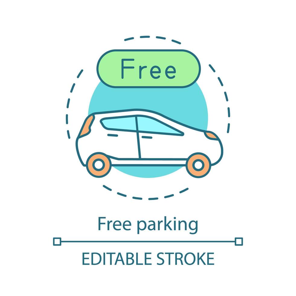 Free parking concept icon. Amenities for guests. Car parking space, rent auto, valet service. Hotel extra options idea thin line illustration. Vector isolated outline drawing. Editable stroke