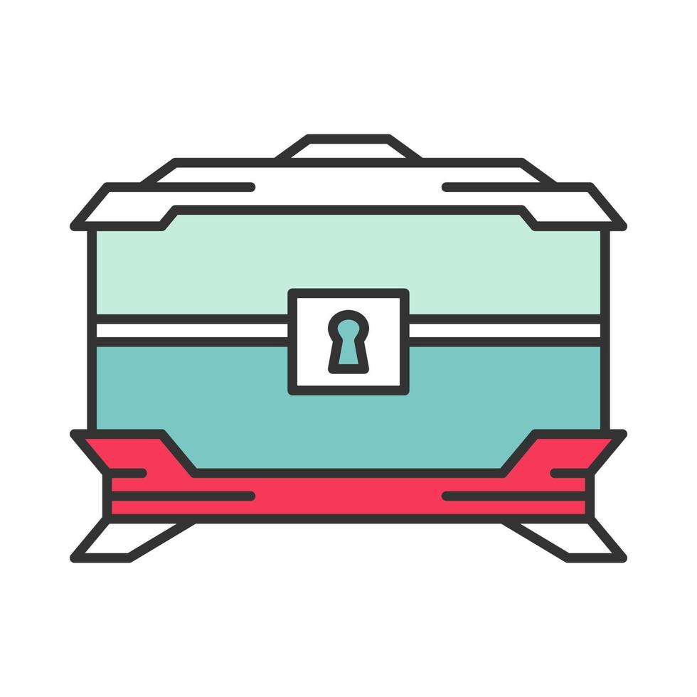 Wooden treasure chest color icon. Pirates closed chest. Wooden dowry box. Isolated vector illustration