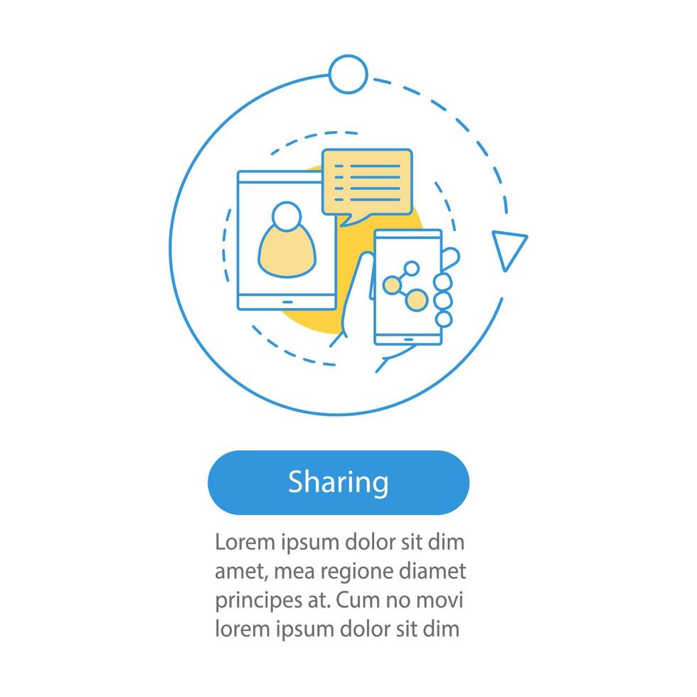 Content sharing vector infographic step template. Social media. Messenger. Online communication. Data visualization with options. Process timeline chart part