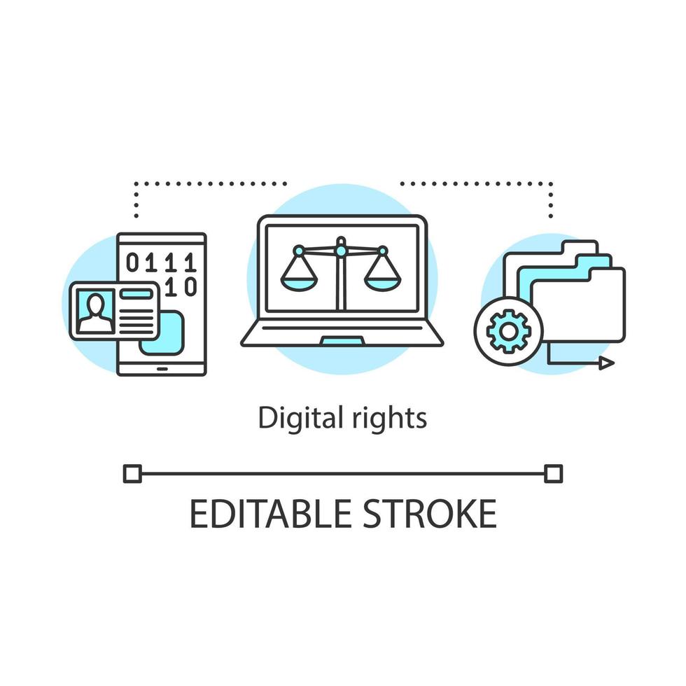 Digital rights concept icon. Cyber security idea thin line illustration. Intellectual property, personal data protection. Copyright infringement.Vector isolated outline drawing. Editable stroke vector