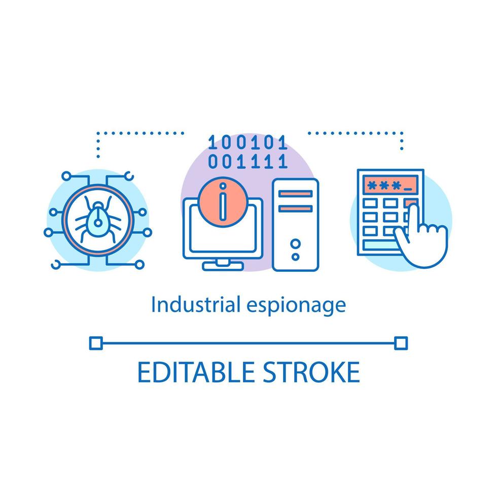 Industrial espionage concept icon. Cyber spying idea thin line illustration. Competitive intelligence. Data hacking. Intellectual property theft. Vector isolated outline drawing. Editable stroke