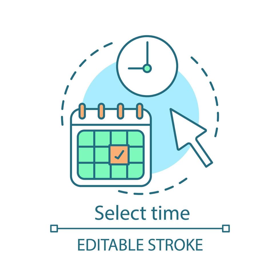 Select time concept icon. Cleaning service booking idea thin line illustration. Online form filling. Affairs planning. Scheduling. Home maintenance. Vector isolated outline drawing. Editable stroke