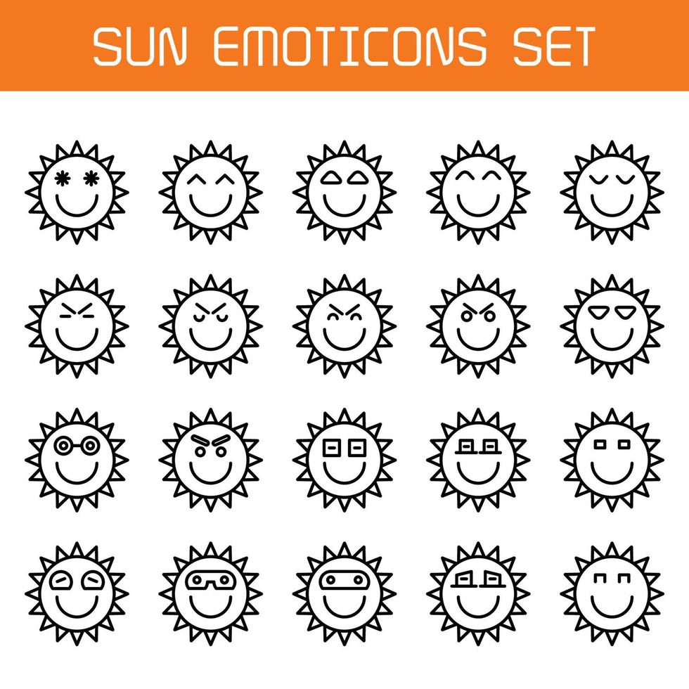 smile sun emoticon icons vector