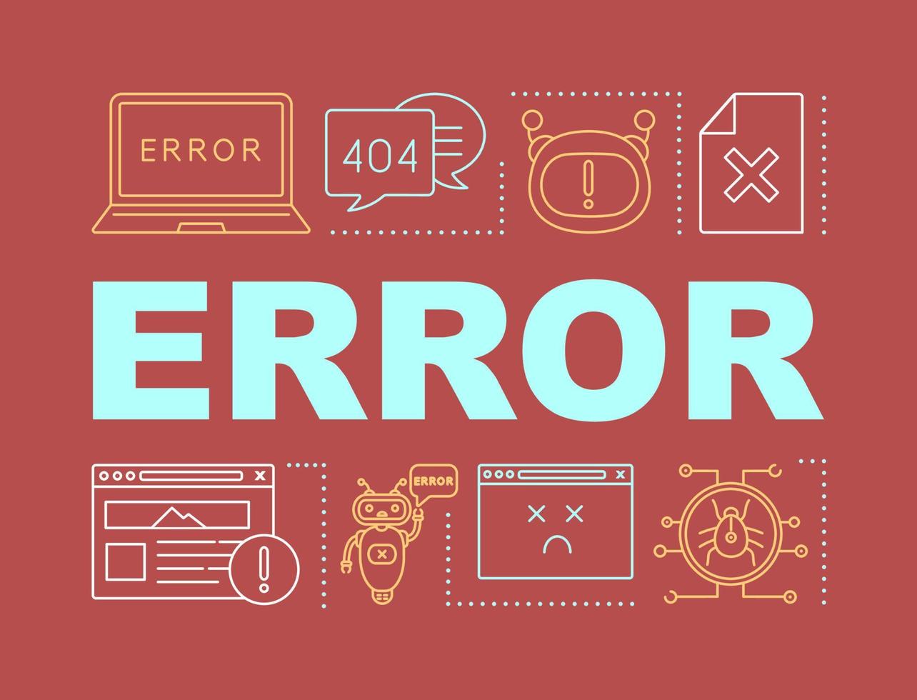 Error word concepts banner. System, server errors. Page not found. Tech assistance. Presentation. Website unavailable. Isolated lettering typography idea with linear icons. Vector outline illustration