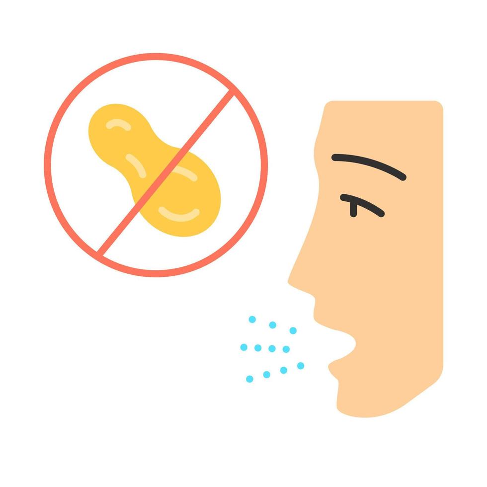 Nut allergy flat design long shadow color icon. Peanut allergens. Use of nut free product. Allergic disease. Food intolerance. Specific reaction of immune system. Vector silhouette illustration