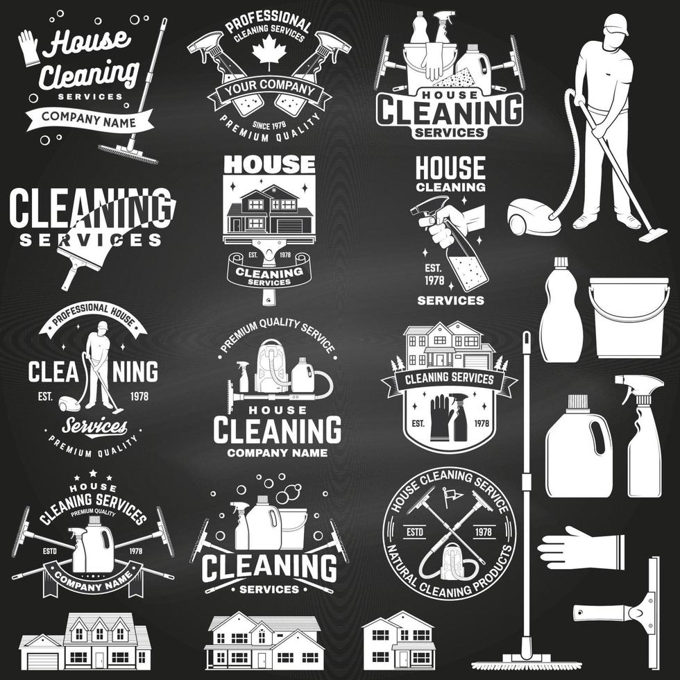 Cleaning company badge, emblem. Vector illustration. Concept for shirt, stamp or tee. Vintage typography design with cleaning equipments. Cleaning service sign for company related business