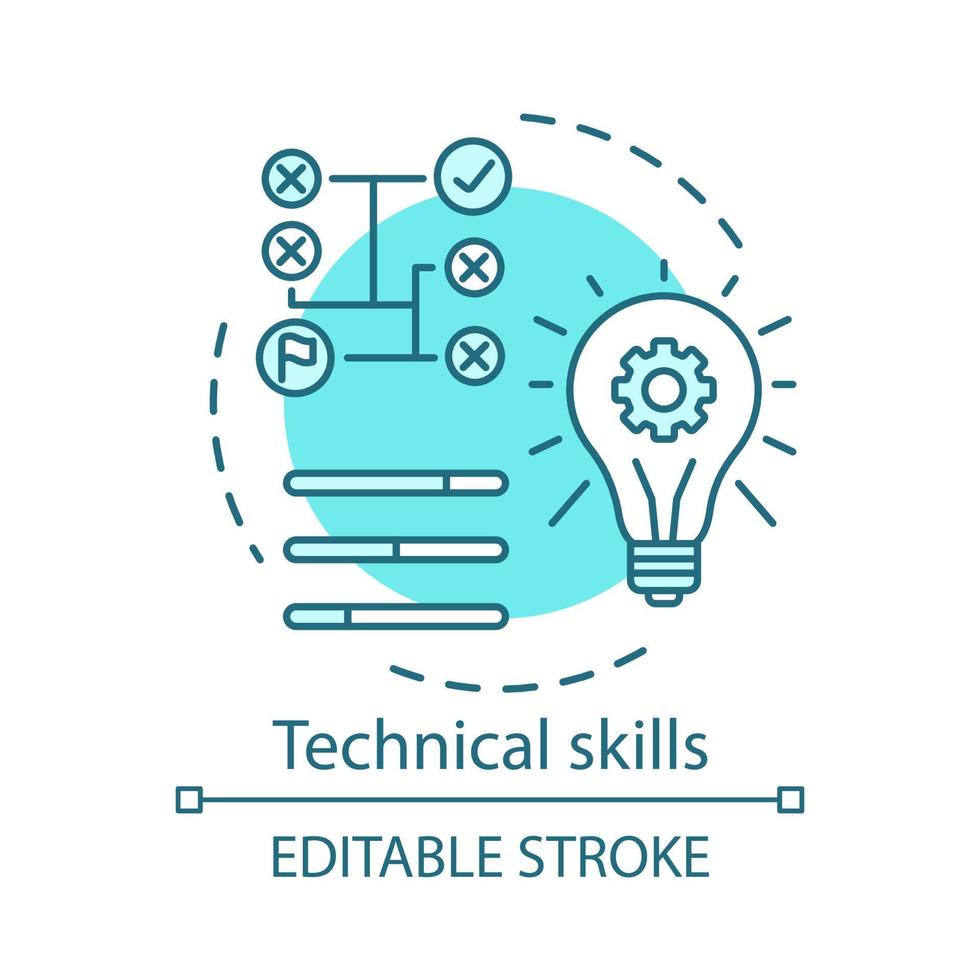 icono de concepto turquesa de habilidades técnicas. poder del conocimiento, proceso de aprendizaje, idea de autoeducación ilustración de línea delgada. dibujo de contorno aislado del vector de mentalidad técnica. trazo editable